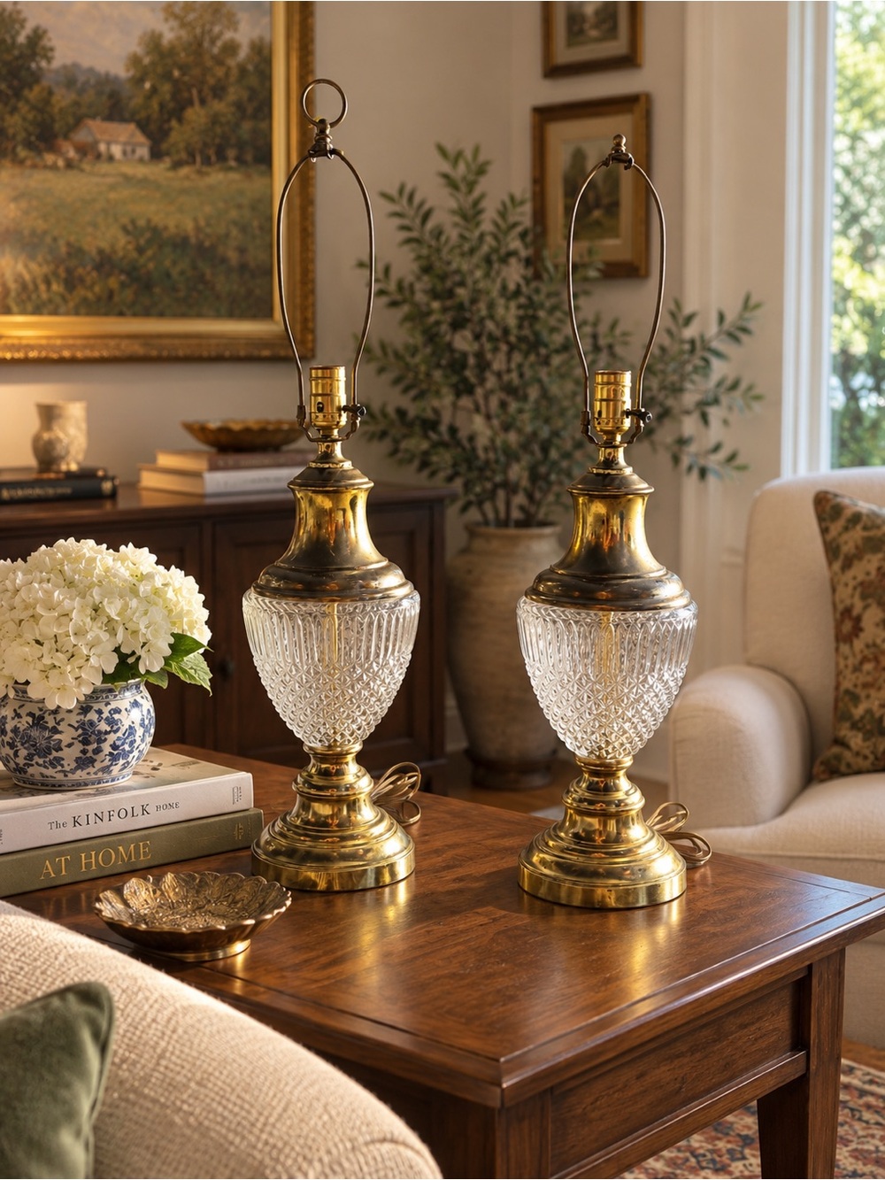 Vintage Brass and Cut-Glass Table Lamp - Gold Finish